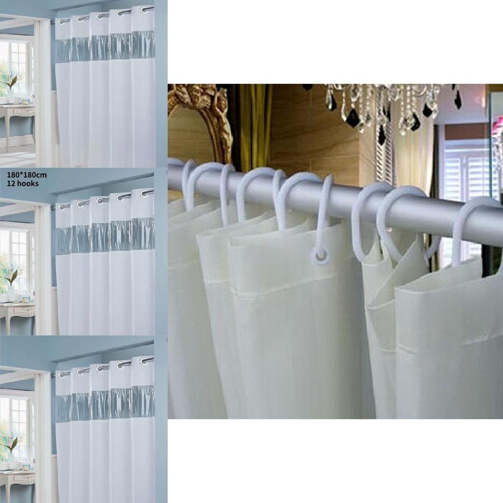 Striped Polyester Shower Curtain With Punched Grommets And Seam Construction For Hotel Use