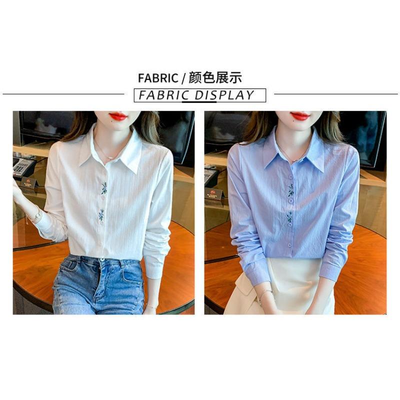 Women Casual Long Sleeve Polyester Shirt With Embroidery