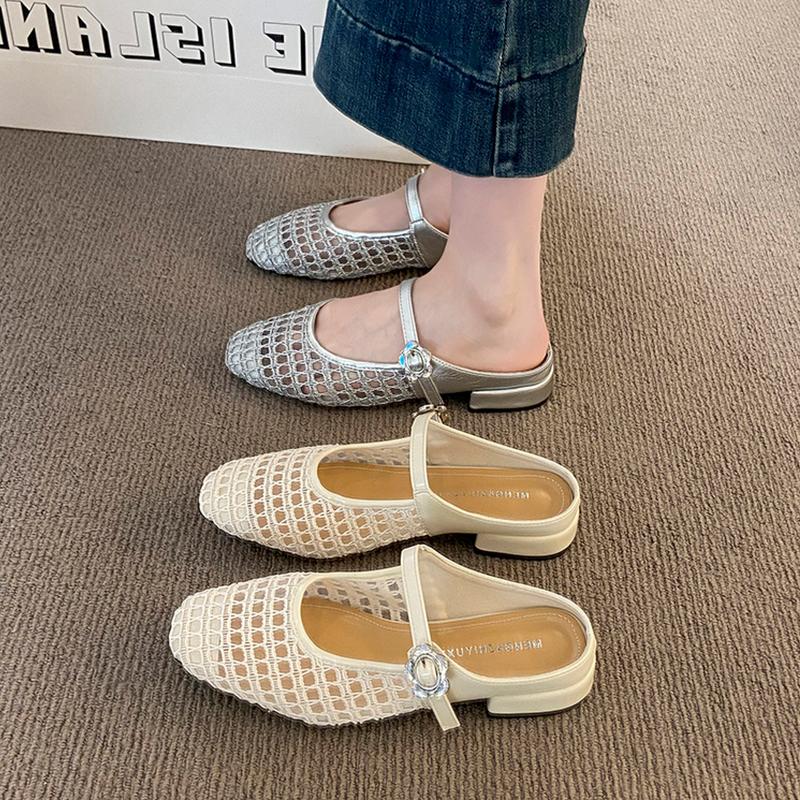 Fashion Female Shoes Ladies' Slippers Loafers Square Heel Cover Toe 2025 Block Soft Slides Female Shoes Womens Slippers Outdoor Loafers
