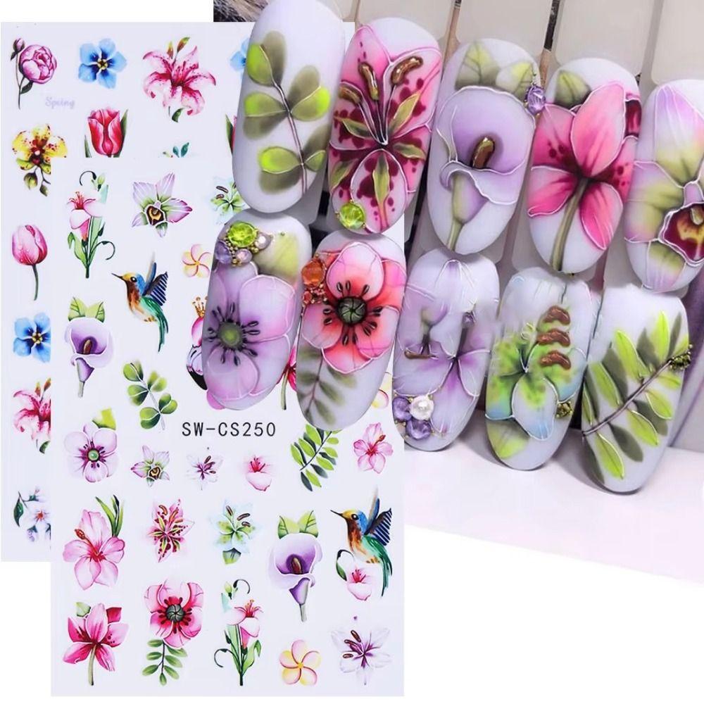 

4pcs Florals Nail Stickers Self-adhesive Nail Appliques 2025 Manicure Decor