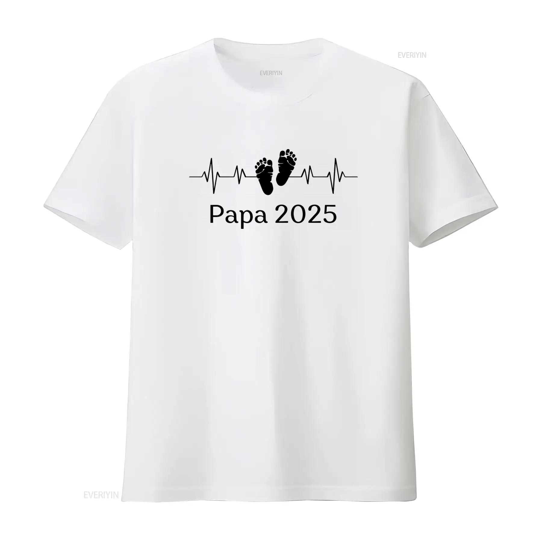 Papa 2025 T Shirt Heartbeat Design Expecting Dad Cool Father Idea Premium Quality vintage Washed homme Casual streetwear S