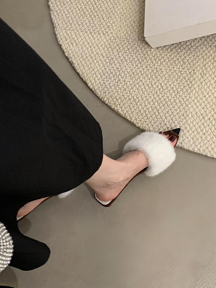 SUOJIA Fur Autumn New Women's Summer Beach Open Toe Slip On Slides Ladies Elegant Thin High Heel Dress Pumps Slides