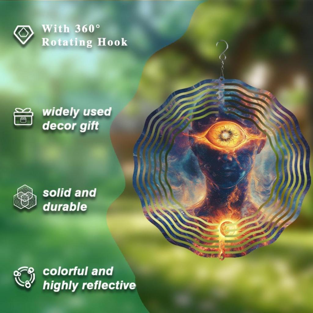 10 Inch Fantasy Wind Spinner 2D Metal Garden Art with Human Eye Design for Indoor Outdoor Decor Thanksgiving Christmas Easter