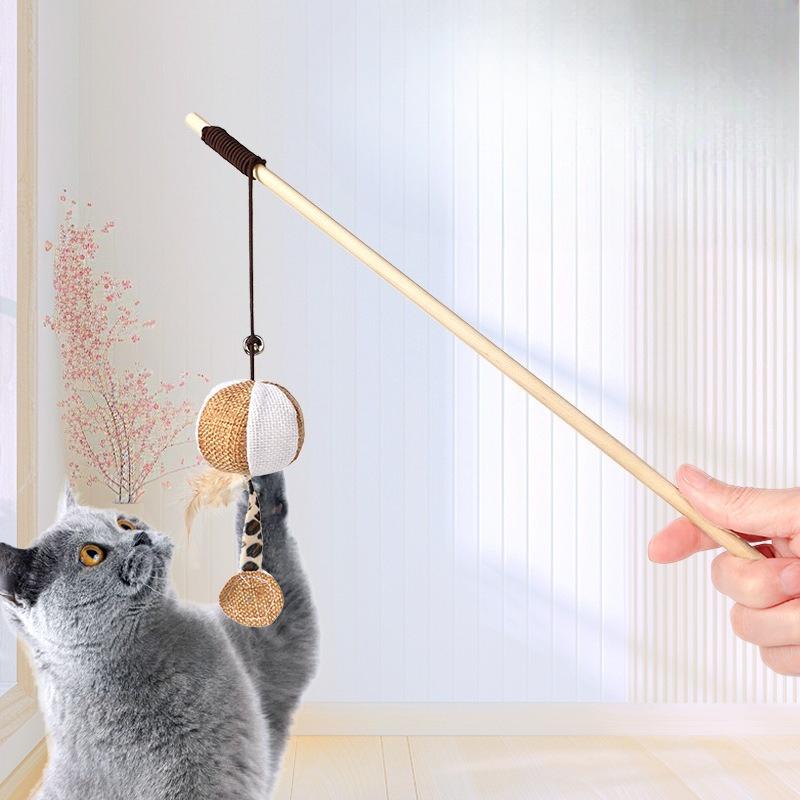 Cat Toys, Wooden Handles, Cat Teasing Sticks, Elastic Ropes, Cotton and Linen Cloth, Feather Bells, Interactive Cat Toys, Cat Teasing Toys