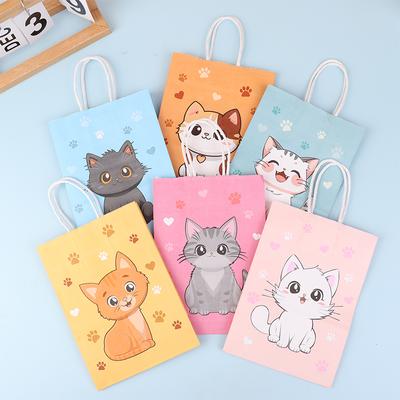 6 Unidades Sacos de Papel Coloridos com Estampa de Pata de Gato de Desenho Animado Sacos de Doce Sacos de Presente com Alças Para Tema de Animais de Estimação Decorações e Lembrancinhas de Festa de Aniversário Infantil