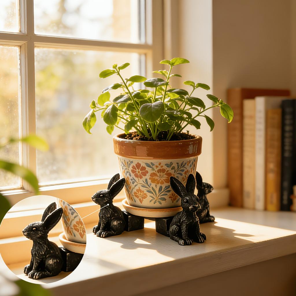 Vintage Resin Rabbit Plant Holders 3-Pack, Decorative Figurines for Potted Plants, Perfect Home & Garden Gifts
