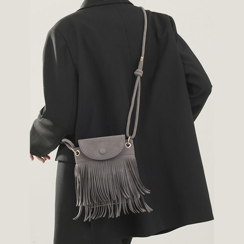 Mode Retro Faux Mocka Dam Messenger Väskor Tote Liten Tofs Handväska För Damer Flikdesign Axel Crossbody Väska