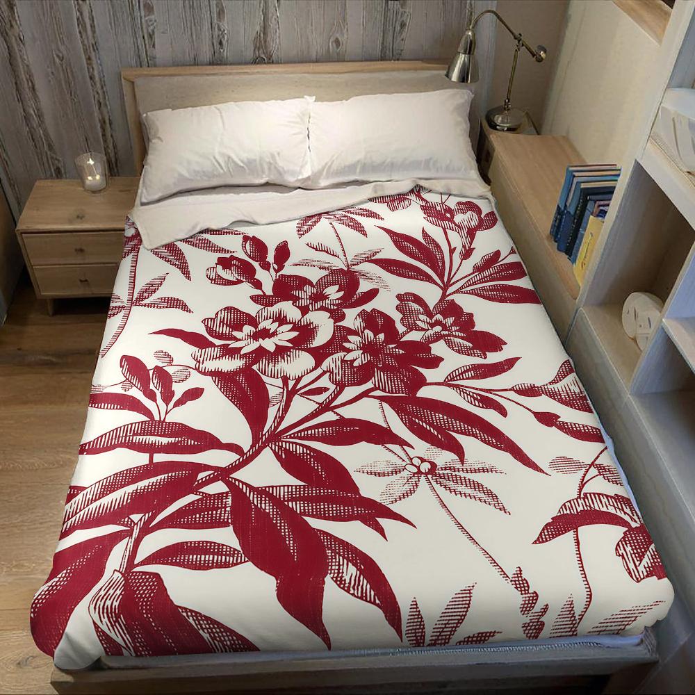Cream red flower Flannel Blanket Warm Soft Halloween Christmas Couch Warm Cozy Decorative Decor Gift for All Season