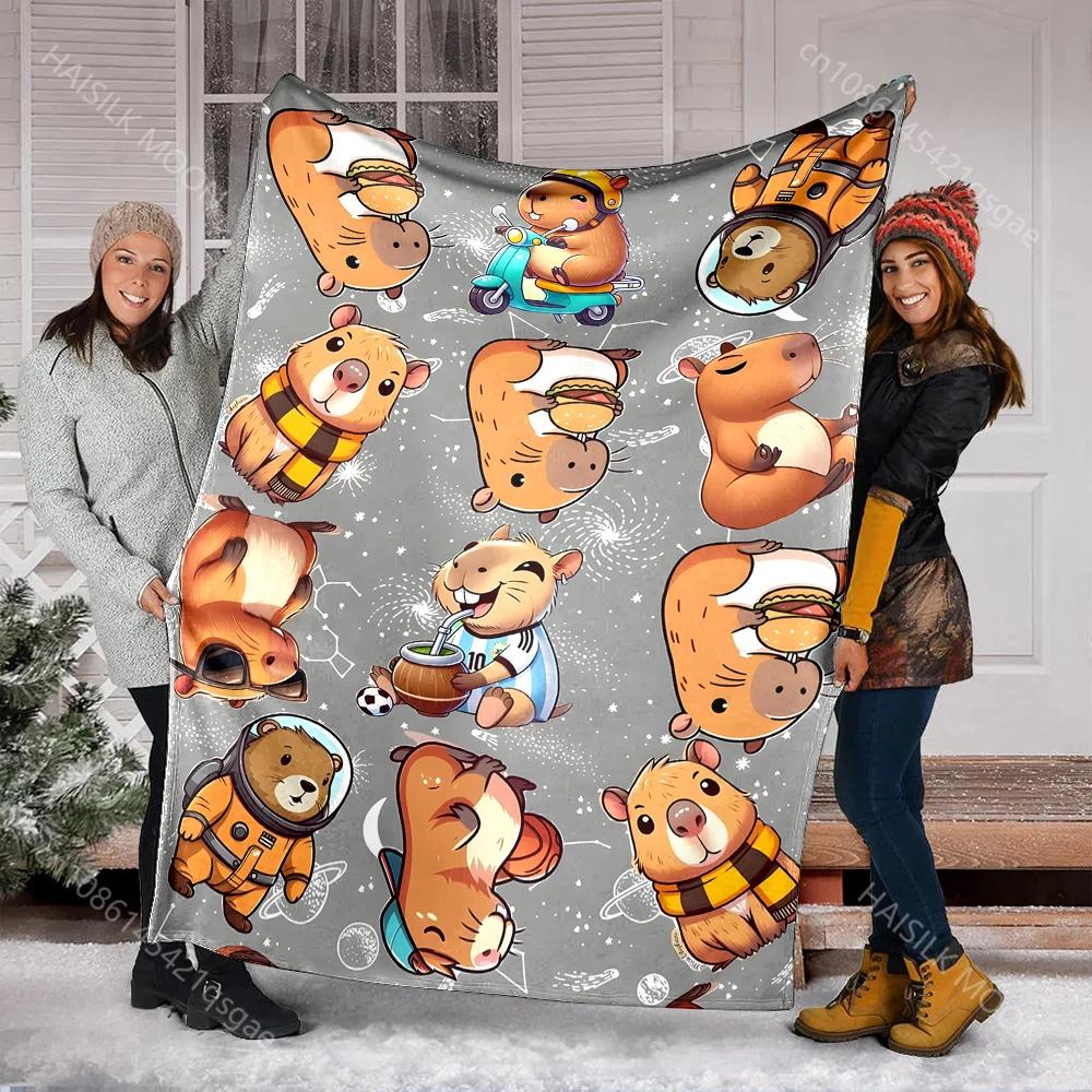 Capybara Printed Cartoon Throw Blanket for Adults Kids Soft Warm Bedding for Bed Sofa Outdoor Travel Flannel Material