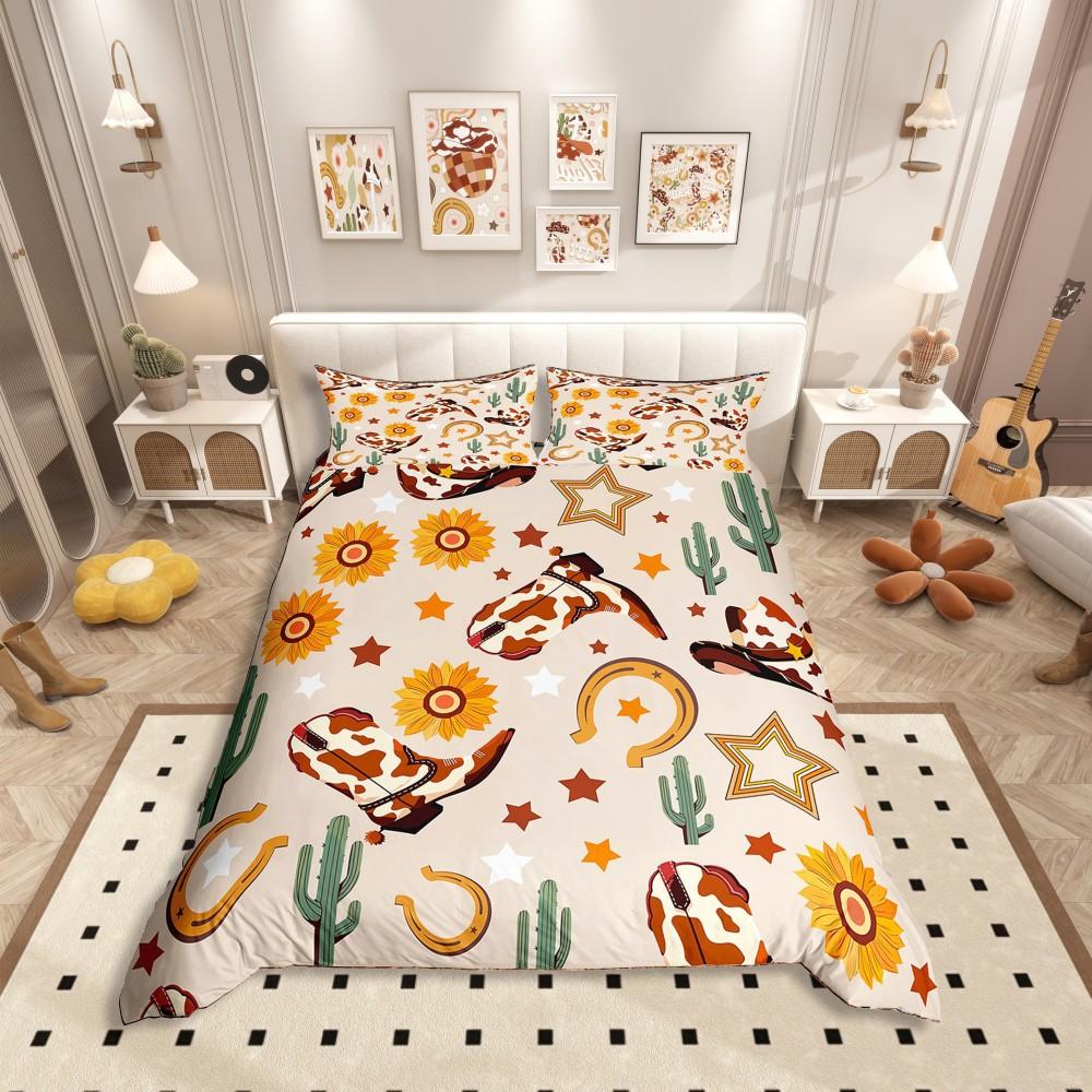 Comforter Homewish Western Cowgirl Boot Rustic Sunflower Cactus Bedding Setcartoon Brown Stars Bed Set