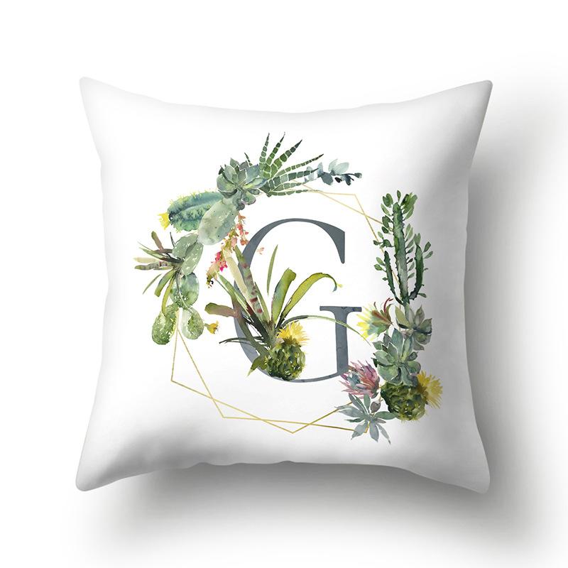 Polyester Pillowcase Home Green Succulent Pillowcase 26 English Letters Cushion Cover Car Cushion Cover