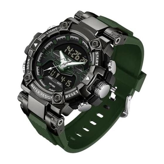 findtime Watch Men s Digital Watch Dual Time Analog Military Watch Stopwatch Alarm Waterproof Sports Watch Running Watch Luminous Backlight Day of