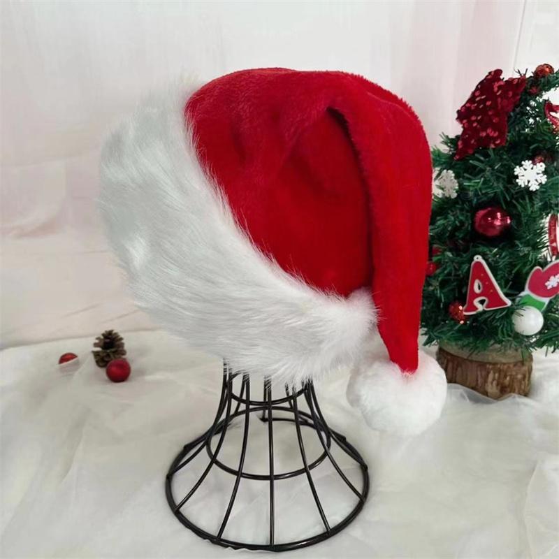30x42cm Christmas Hat Santa Hat for Adults Unisex Red Velvet and White Brim Xmas Hat for New Year Festive Holiday Party Supplies