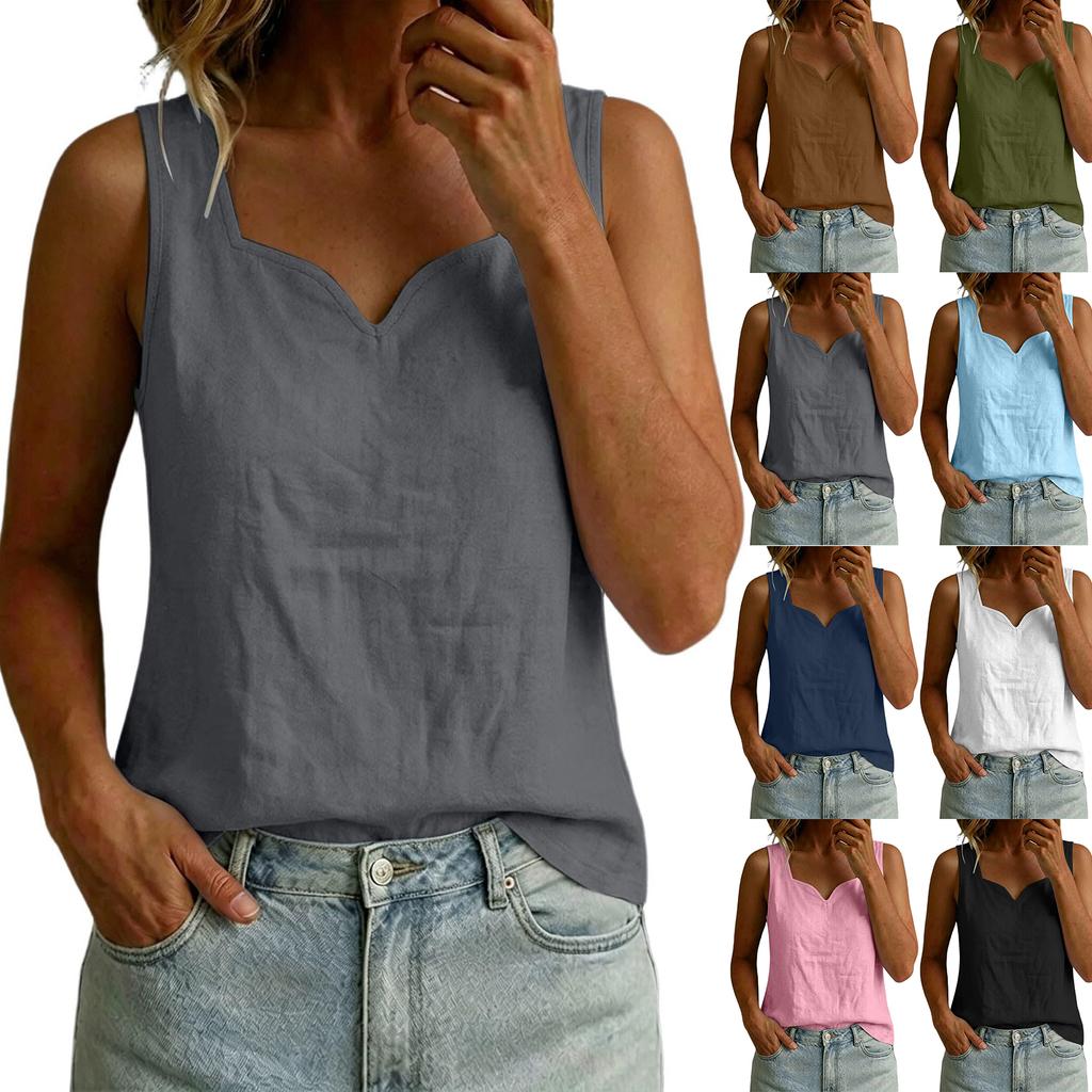 Women's Casual Sleeveless V Neck Loose Fit Solid Color Tank Top Lightweight Summer Blouse for Daily Wear and Outdoor Activities