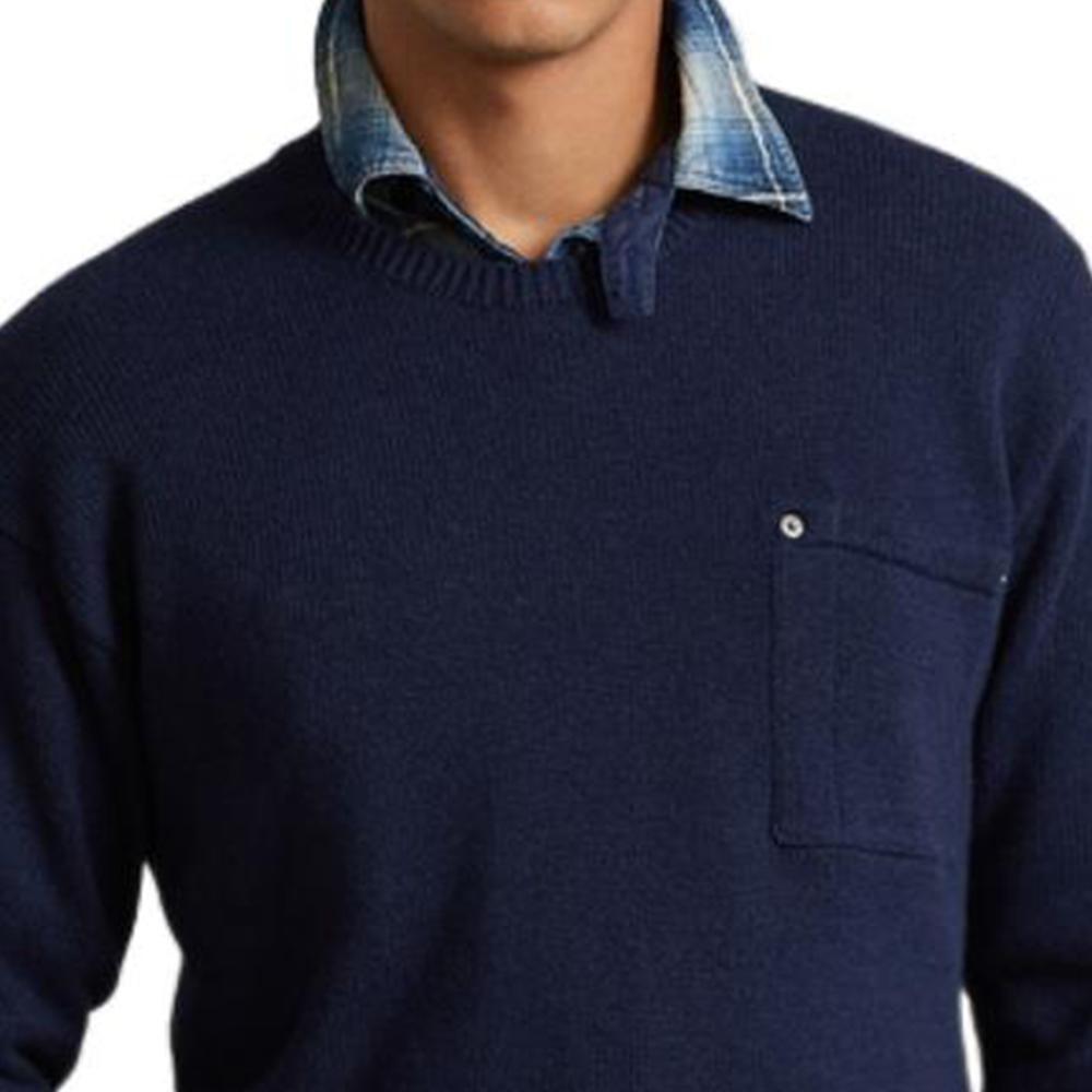 Polo Ralph Lauren Solid Color Cotton Pocket Crew Neck Sweater Men sweater Navy-Blue MNPOSWE16821181-410