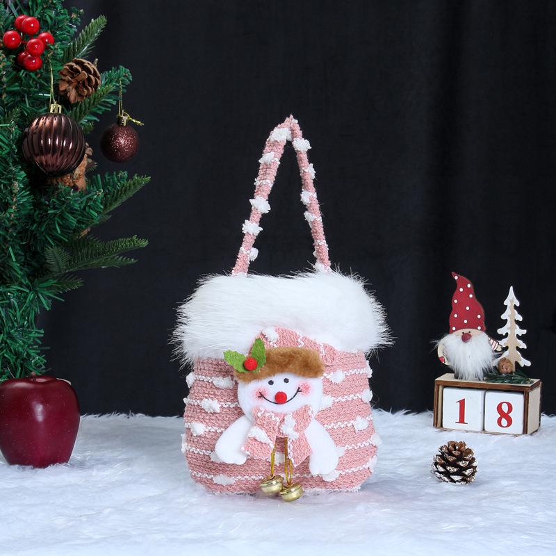 Christmas Apple Flannel Drawstring Gift Bag with Bowknot for Children's Candy