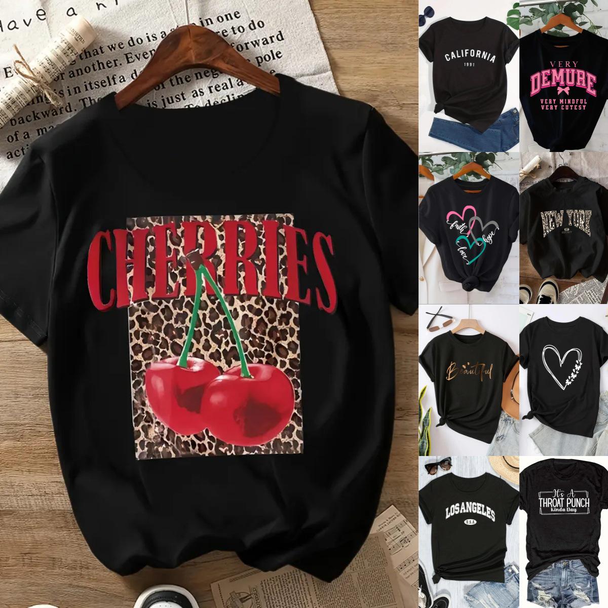

Women s Custom Design Cherry Print Short Sleeve Top - Free Shipping Small