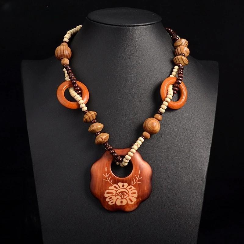 

Богемське намисто з намистин сандалового дерева Етнічний підвіс із дорогоцінного каменю Геометричне statement-намисто Довге намисто для шарування Ретро-прикраси Y2K для жінок