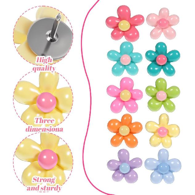 50 Pcs Flower Push P Colorful Cute Thumb Tacks Bulletin Board Tacks Flower Decorative Push P and Tack for Office Decorative, CorkBoard