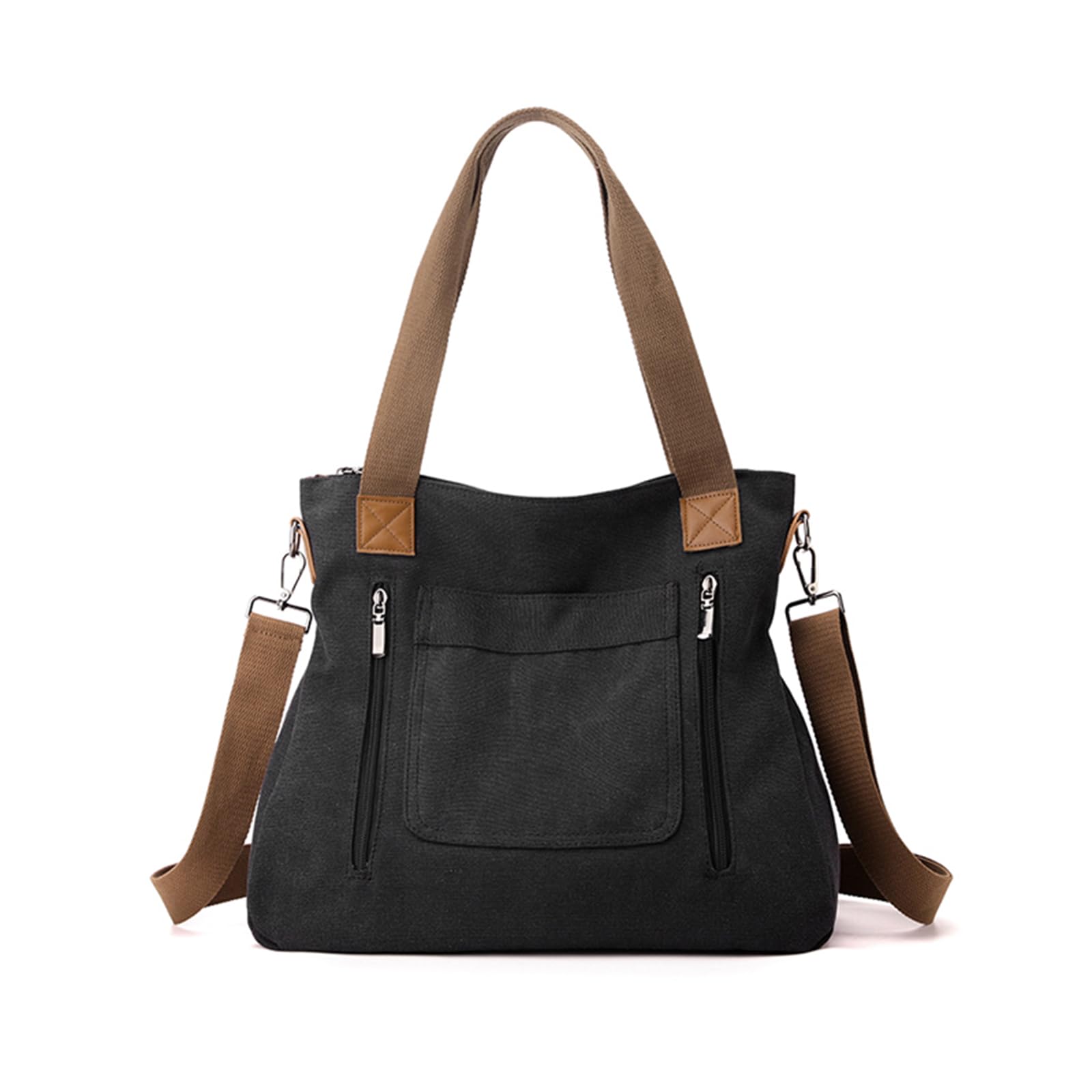 

[LKIYUW] Canvas Tote Bag, Crossbody Bag, A4 Size, Large Capacity, Canvas Shoulder Bag, Solid Color, Unisex, Perfect for Commuting and School, Black