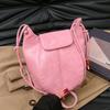 New Oil Wax Leather Niche Simple Solid Color Mobile Phone Bag Casual Versatile Commuter Messenger Bag Women
