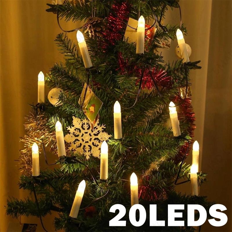 Christmas Candle String Lights 10/20 LEDS For Indoor Outdoor Flameless Candle Lights With Clips Xmas Tree Holiday Decor