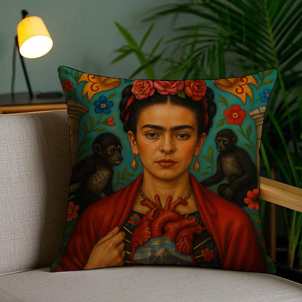 Anime F-Frida K-Kahlo Art Pillow Case Anti-Dustmite Pillowcase Invisible Zipper Silky Short Plush Sofa Cushion Cover