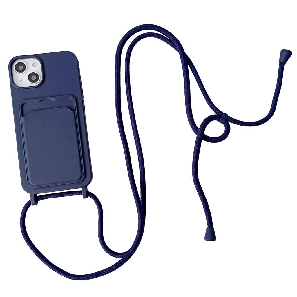 Liquid Silicone Phone Case for iPhone 15 Card Slot Anti-Scratch Cover with Strap