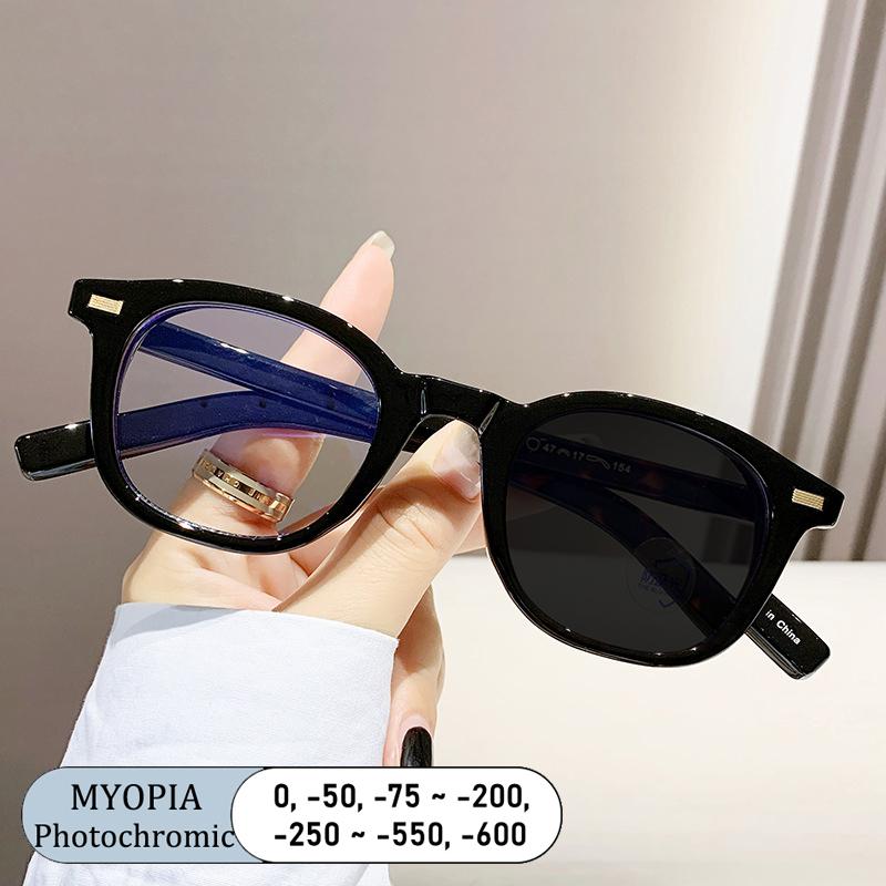 New Fashion Ladies Acetate Square Frame Anti Blue Light Prescription Myopia Glasses Photochromic 0 to -600