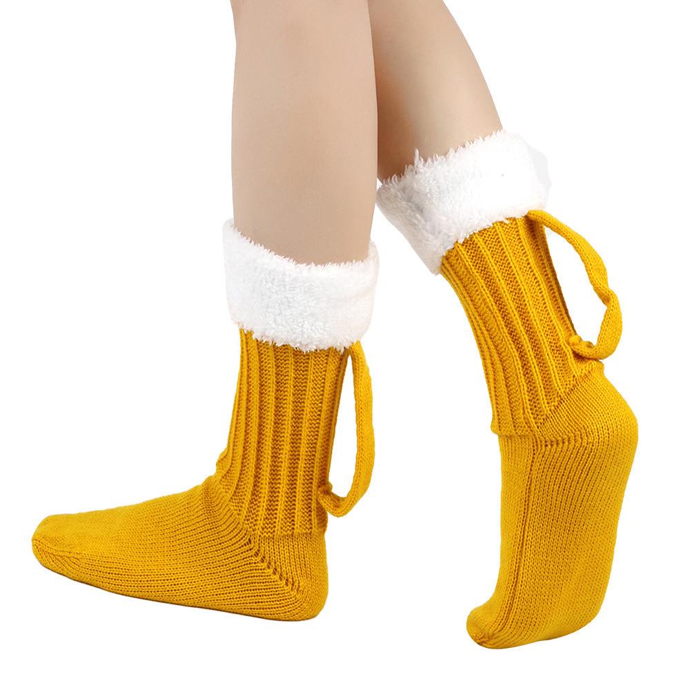 Funny 3D Beer Mug Knitted Socks Men's Padded Warm Mid-Calf Socks Women Winter Soft Sleep Floor Socks Woolen Socks Christmas Gift