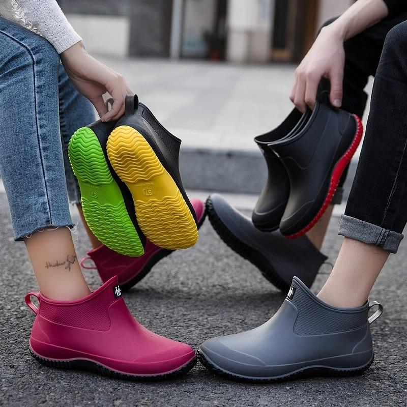 Rain shoes women's short tube low-top rain boots fleece non-slip waterproof shoes men's fishing restaurant kitchen shopping car wash shoes