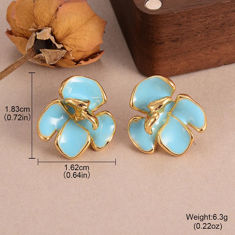 ins simple flower oil drop earrings irregular multi-color niche retro personality new versatile stud earrings