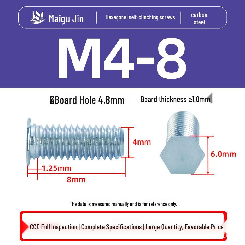 NFH Hex Rivet Nut: Galvanized Press Plate External Thread Screw, 8.8 Grade, M3-M8 Sizes.