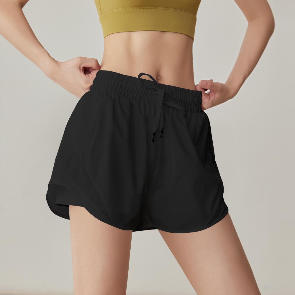 

Women s Quick-Dry Two-Piece Running & Fitness Shorts - Anti-Exposure, Three-Quarter Length for Summer Yoga & Sports Large чёрный