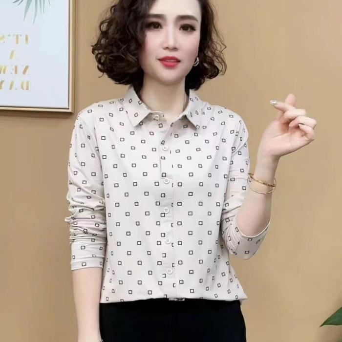 

Весенний новый стиль Стиль с рубашкой с небольшим вырезом и облегающим топом Лацкан в горошек Рубашка с длинным рукавом 5XL