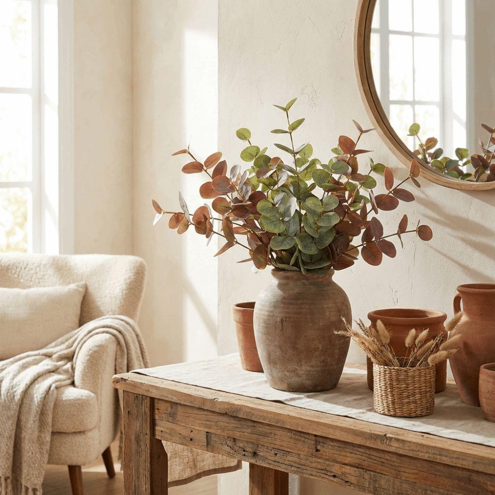 Background Flower Artificial Eucalyptus Plastic Faux Greenery Silk Eucalyptus Leaf  Garden Decor