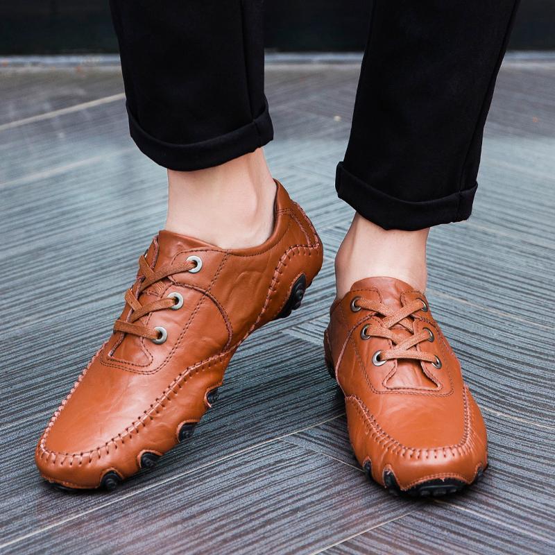 Men Leather Shoes Men Comfortable Loafers Shoes Men Lace -Up Flats Driving Shoes Men Leather Sneakers Man Boat Shoes