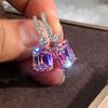 Micro Paved Zircon Square Diamond Quadrilateral Ear Buckle Fashionable Light Luxury Temperament High End Earrings