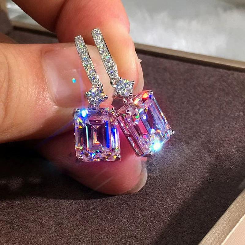 Micro Paved Zircon Square Diamond Quadrilateral Ear Buckle Fashionable Light Luxury Temperament High End Earrings