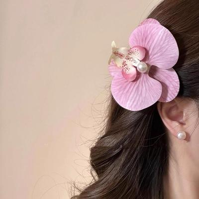 Butterfly Orchid Orchid Flower Hairpin Cloth Girl Hair Clip Flower Hair Clip  Party Ponytail Holder