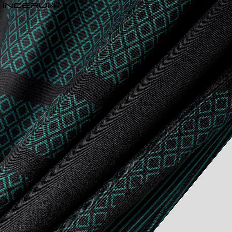 INCERUN Menn Mockneck Langermet Print Topper Uformell utstyrt underskjorter Tee