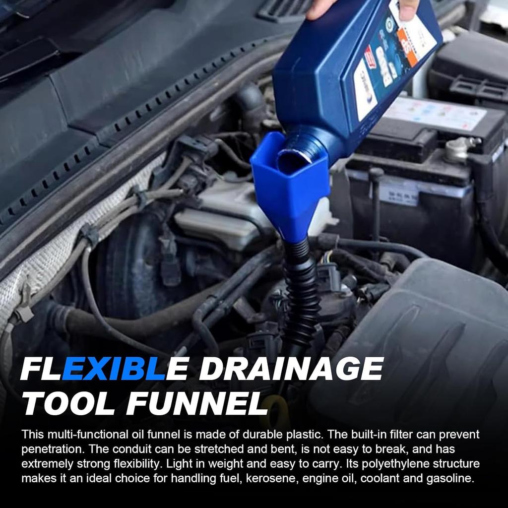 Pack-2 Auto Plastic Flexible, Hand-Free Funnel with Extendable Spout, Draining Tool Snap, Universal Oil Funnel for Oil Change for Cars Motorcycles