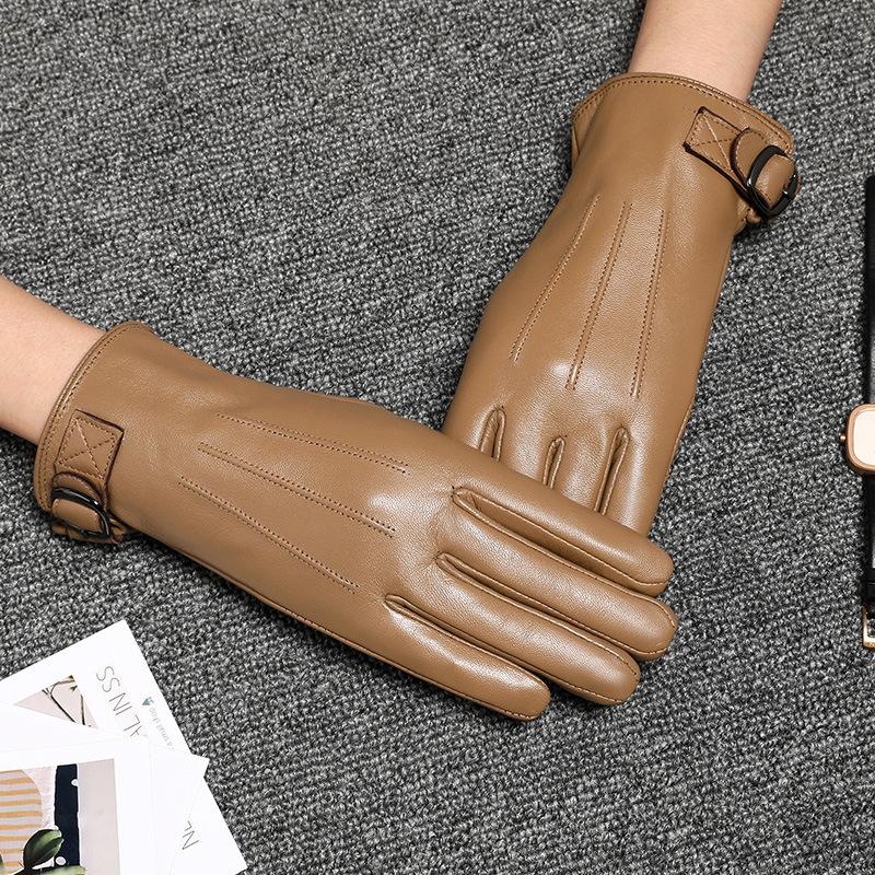 Leather Gloves For Women In With Fleece And Warmth, Sheepskin Touch Screen, Thin Thickened Goatskin, Riding And Driving, Windproof And Cold