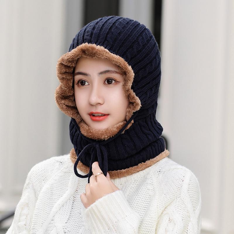 Fleece thickened women's scarf one-piece hat trendy men's warm wool hat winter outdoor cycling knitted hat