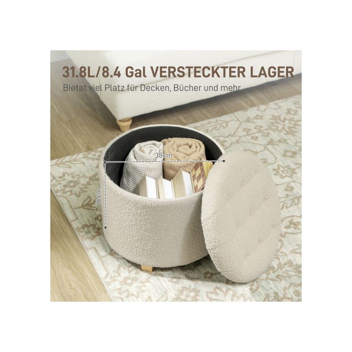 Bench - MUVOE - Ø45 X 41 Cm - Cream - Solid Wood - Hidden Storage