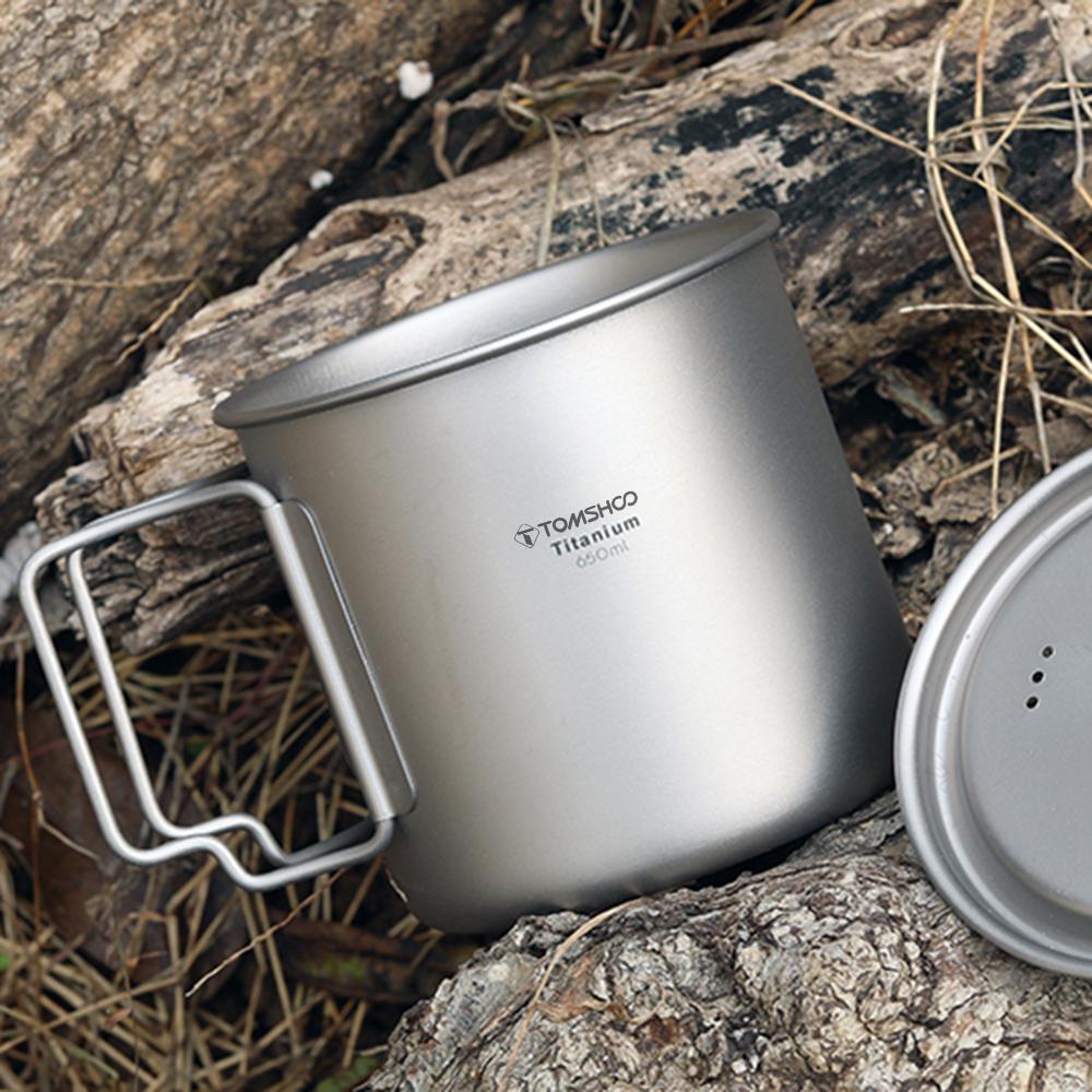 TOMSHOO Ultralight Titanium Cup Outdoor Portable Camping Picnic Water Cup Mug with Foldable Handle 300ml/350ml/420ml/450ml/550ml
