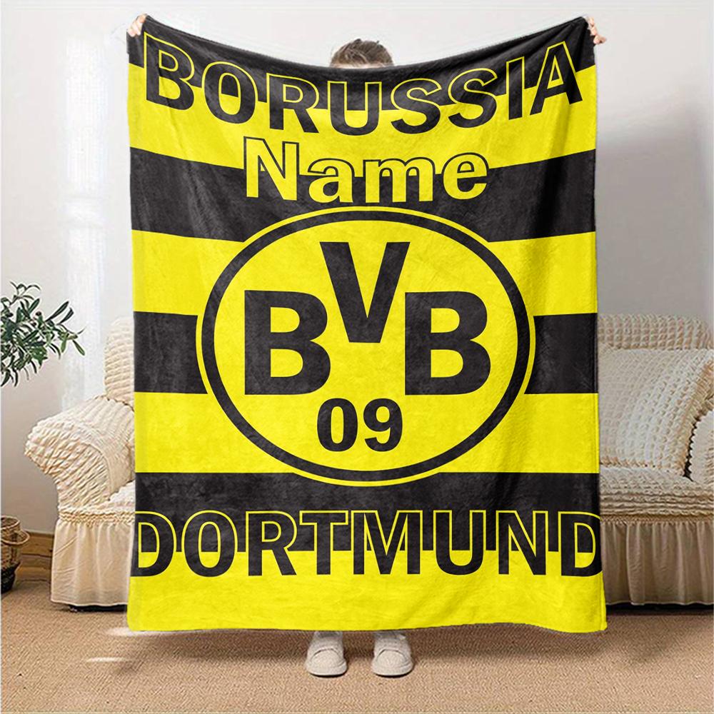 Custom Name Borussia Dortmund Theme Printed Blanket Perfect For Couch Bed Travel Outdoor Use Machine Washable Cozy Durable