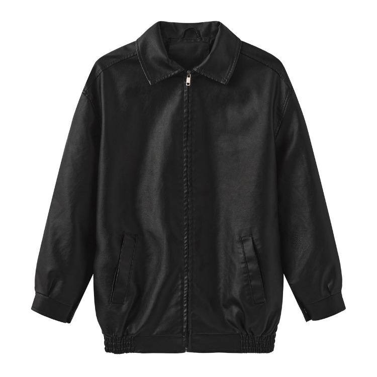 Women Fashion Slim Fit Pu Leather Jacket Long Sleeve Lapel Collar Zipper Coat for Fall Winter