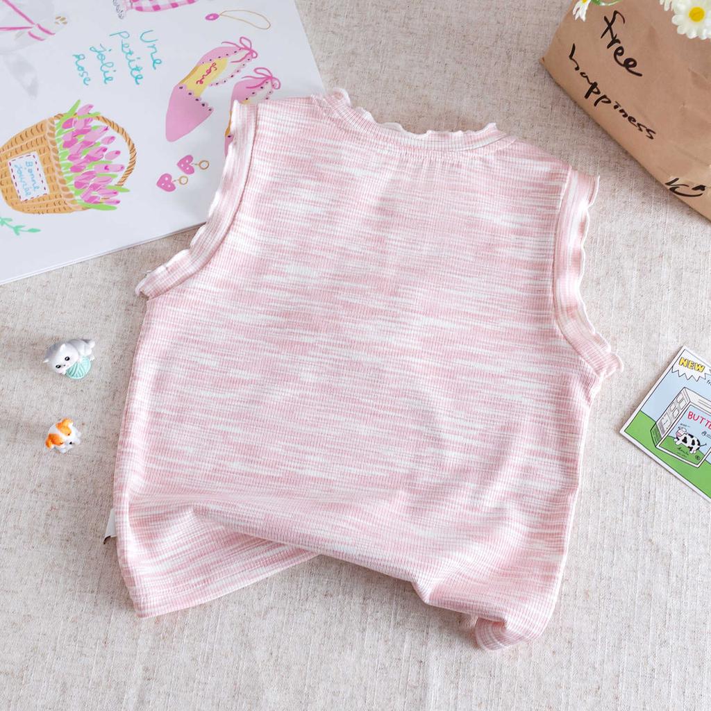 Girls Summer Sweet Lace Vest And Printed Shorts Two Piece Set Baby Clothing