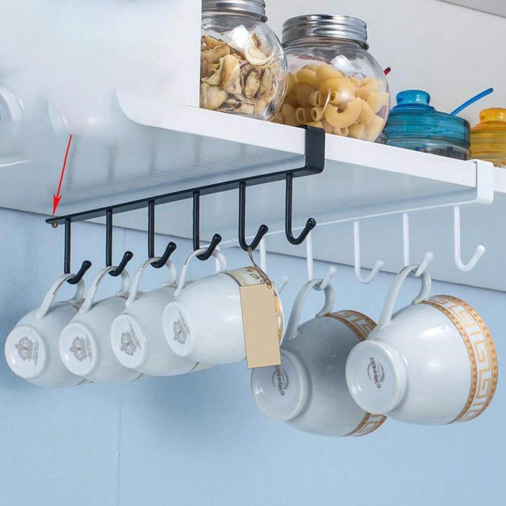 1pc Aluminum Wall Mounted Mug Rack No Screw Kitchen Cabinet Organizer For Coffee Cups Teacups Underwear Ties Scarf Hanger Durable Iron Hanging Rack